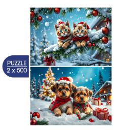 Puzzle Alipson Gatinhos E Cachorrinhos De Natal 2x500 peças Puzzle Alipson Gatinhos E Cachorrinhos De Natal 2x500 peças
